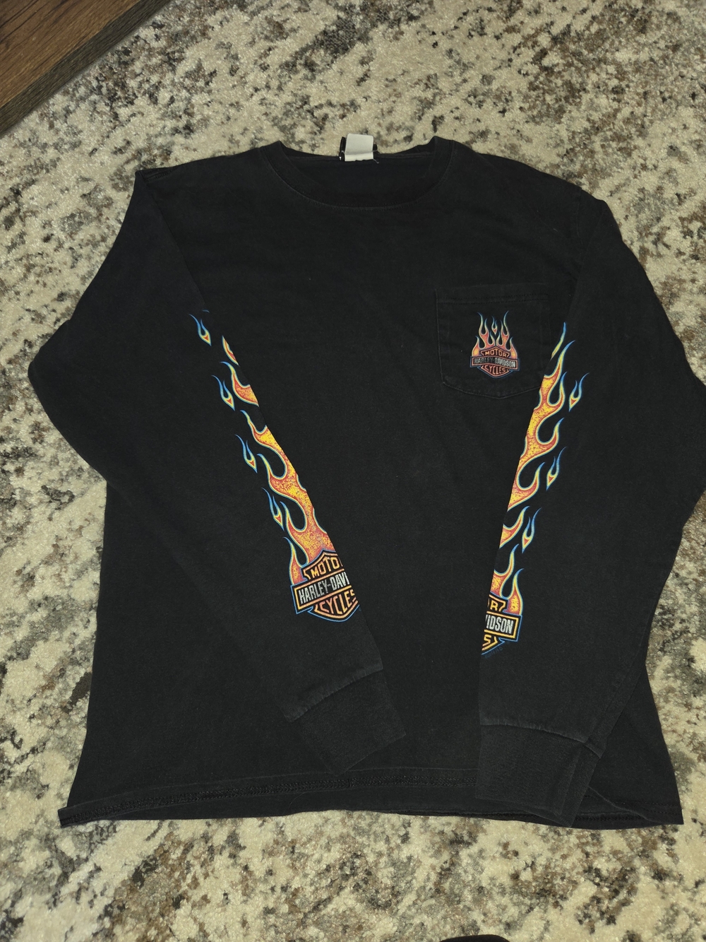 2000s Harley Davidson T Shirt Mens  Black Texas Flame Long Sleeve Y2K